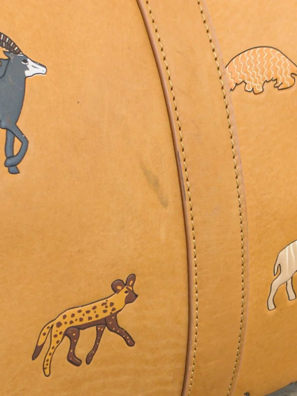 SOLD - Very Troubled Child Savanna Leather Duffle, Hand-Painted Animal Motif
